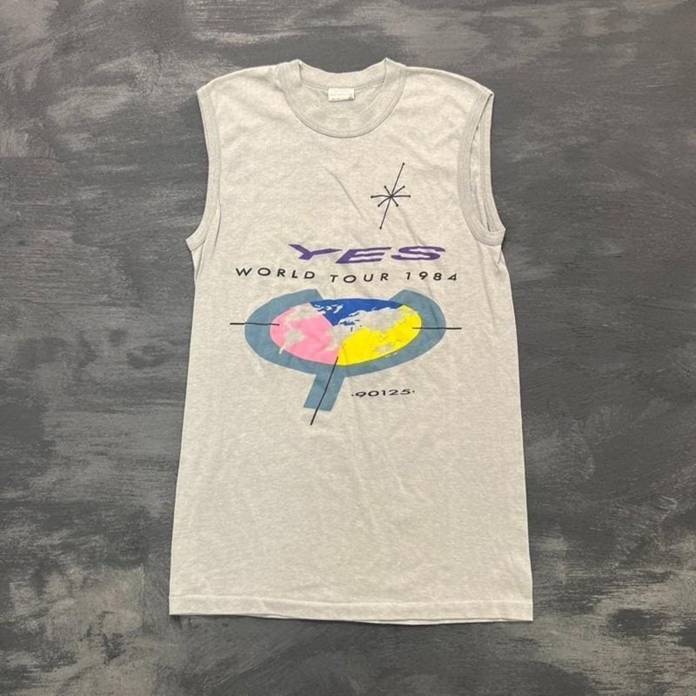 Vintage‎ Yes World Tour 1984 Shirt Mens Small Gray Sleeveless